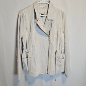 IMAN Global Chic‎ Beige Cream Genuine Leather Jacket Moto Style Large